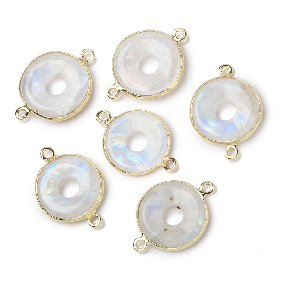 16mm Vermeil Bezel Rainbow Moonstone Coin with Void Connector 1 piece - Beadsofcambay.com