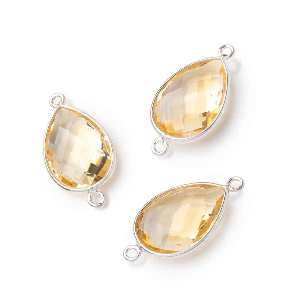 16x11mm Sterling Silver Bezel Citrine Faceted Pear Connector 1 piece - Beadsofcambay.com