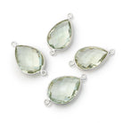 16x11mm Sterling Silver Bezel Prasiolite Faceted Pear Connector 1 piece - Beadsofcambay.com