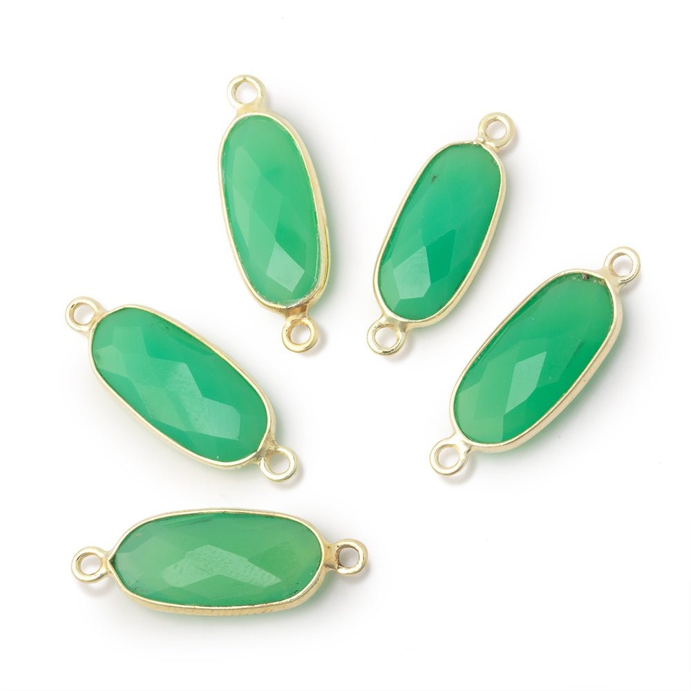 16x8mm Vermeil Bezel Green Chalcedony Elongated Oval 1 Connector - Beadsofcambay.com