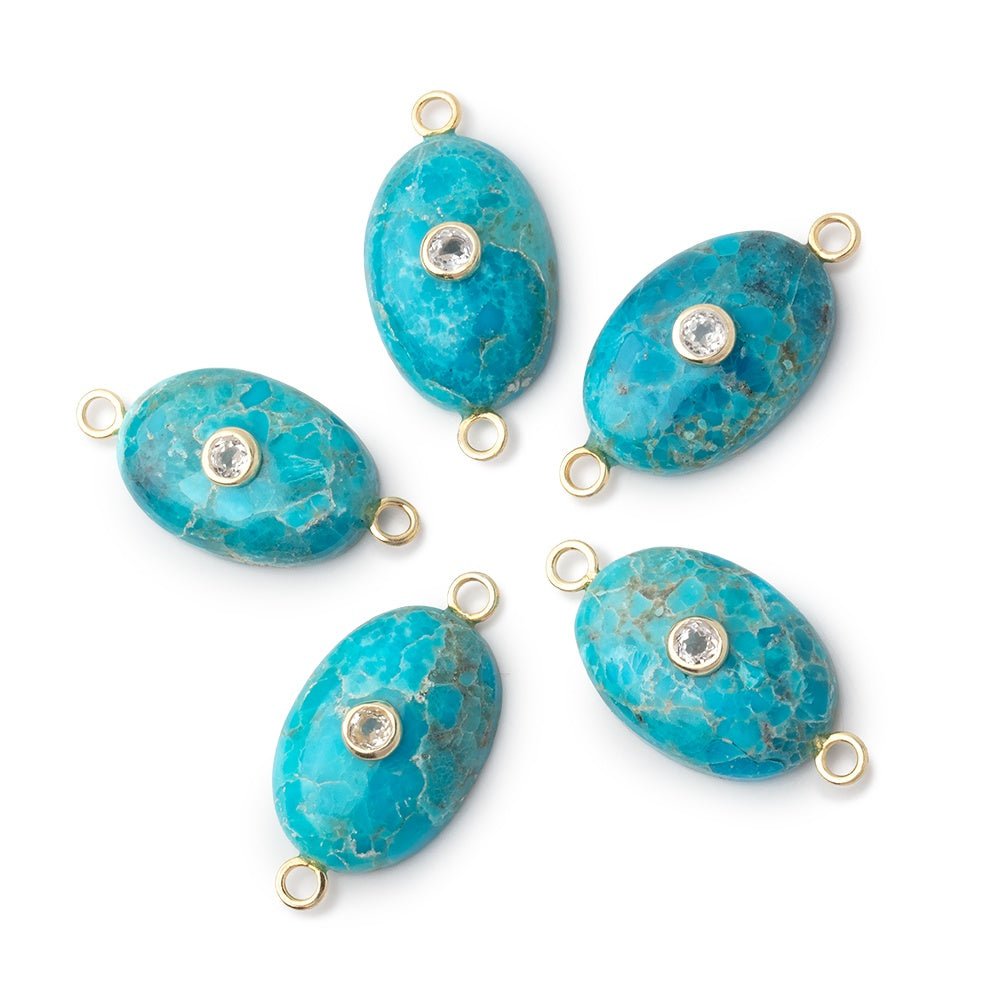 17-18mm Turquoise Plain Oval with a White Topaz Bezel Inlay 1 Connector - Beadsofcambay.com