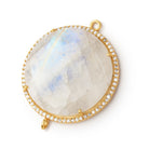 32mm Vermeil CZ Bezel Rainbow Moonstone Coin Connector 1 piece - Beadsofcambay.com
