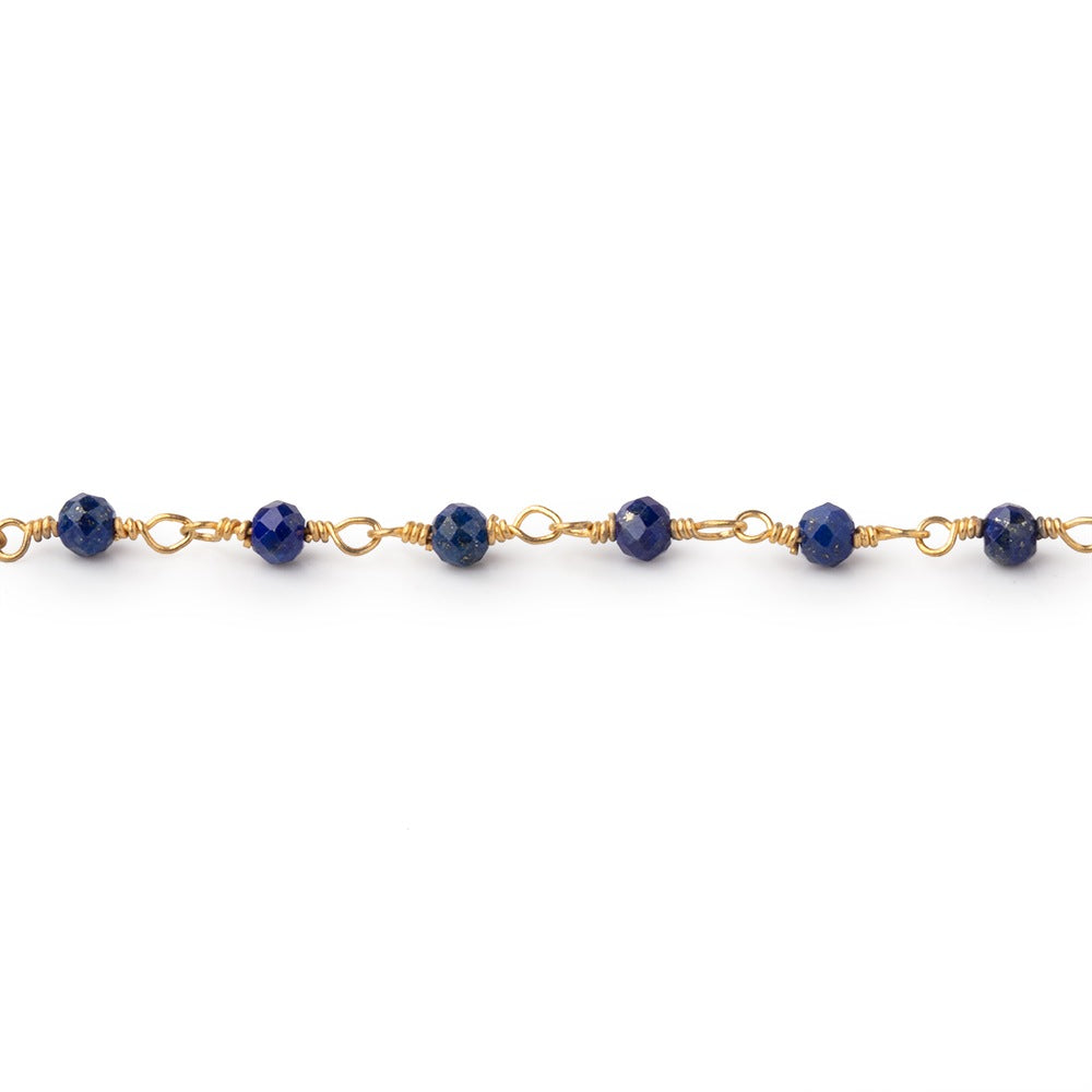 3mm Lapis Lazuli micro-faceted rondelle Gold plated Chain - BeadsofCambay.com