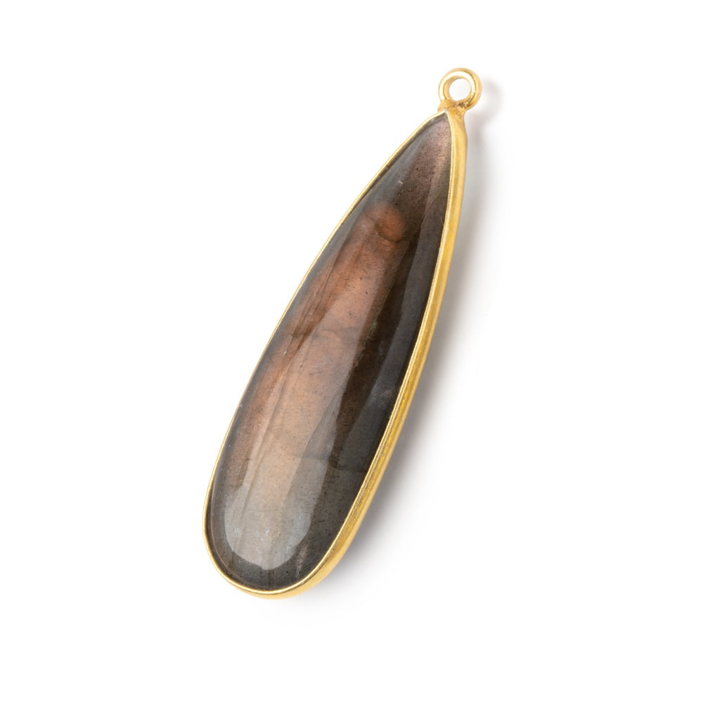 40x14mm Vermeil Bezel Labradorite plain pear Pendant 1 piece - BeadsofCambay.com