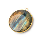 31.5mm Vermeil Bezel Labradorite Plain Coin Pendant 1 piece - BeadsofCambay.com