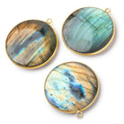 31.5mm Vermeil Bezel Labradorite Plain Coin Pendant 1 piece - BeadsofCambay.com