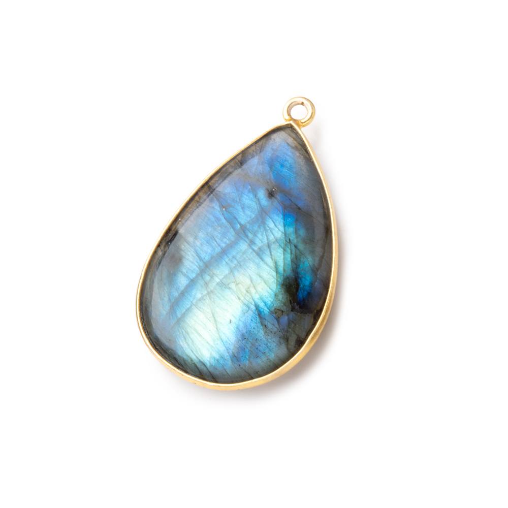 30x21mm Vermeil Bezel Labradorite Plain Pear Pendant 1 piece - BeadsofCambay.com