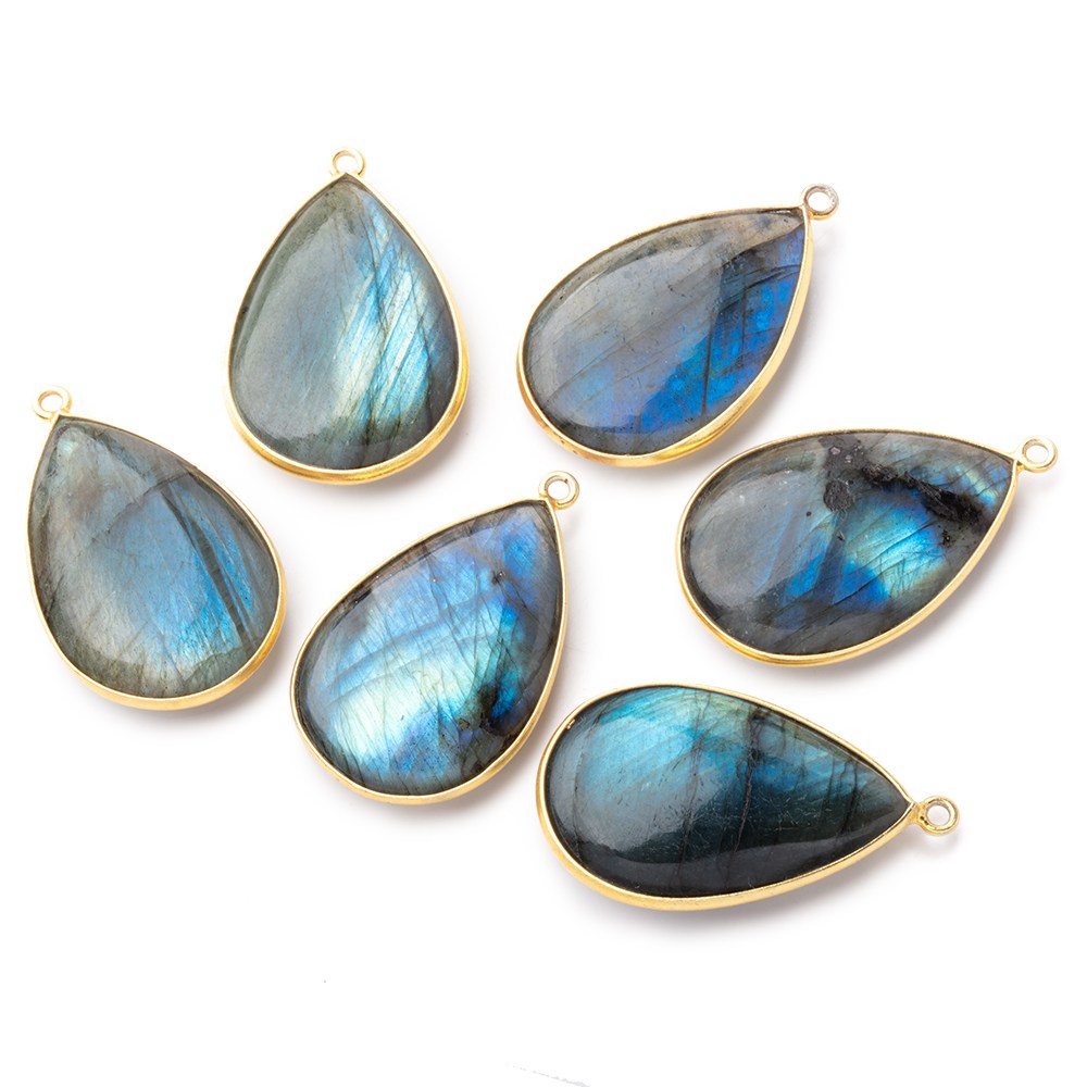 30x21mm Vermeil Bezel Labradorite Plain Pear Pendant 1 piece - BeadsofCambay.com