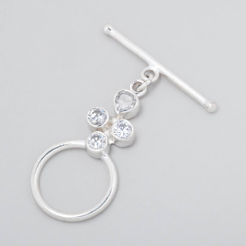 32x18mm Sterling Silver Bezel CZ Toggle 1 piece - BeadsofCambay.com