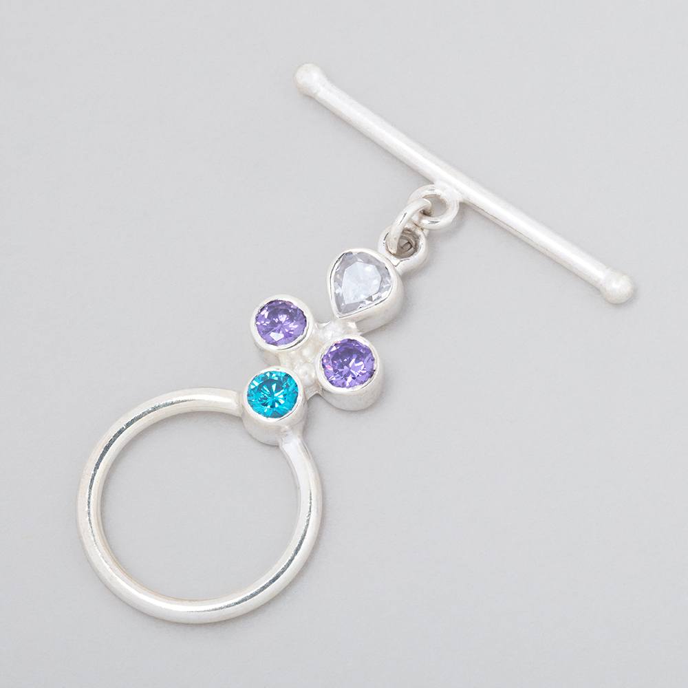 32x18mm Sterling Silver Bezeled Multi Color CZ Toggle 1 piece - BeadsofCambay.com