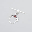 17x18mm Antiqued Sterling Silver Toggle with Leaves and Garnet 1 piece - BeadsofCambay.com