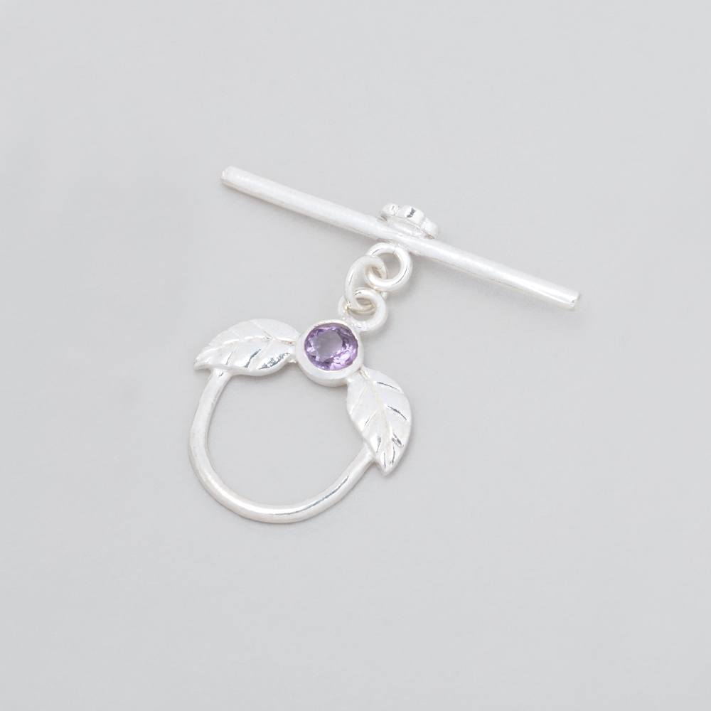 17x18mm Sterling Silver Toggle with Leaves and Amethyst 1 piece - BeadsofCambay.com