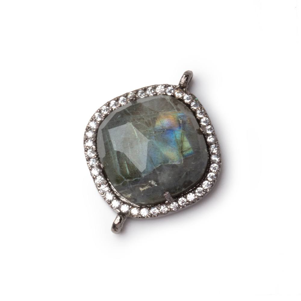 17mm Black Gold CZ Bezel Labradorite Cushion Connector 1 Focal - Beadsofcambay.com