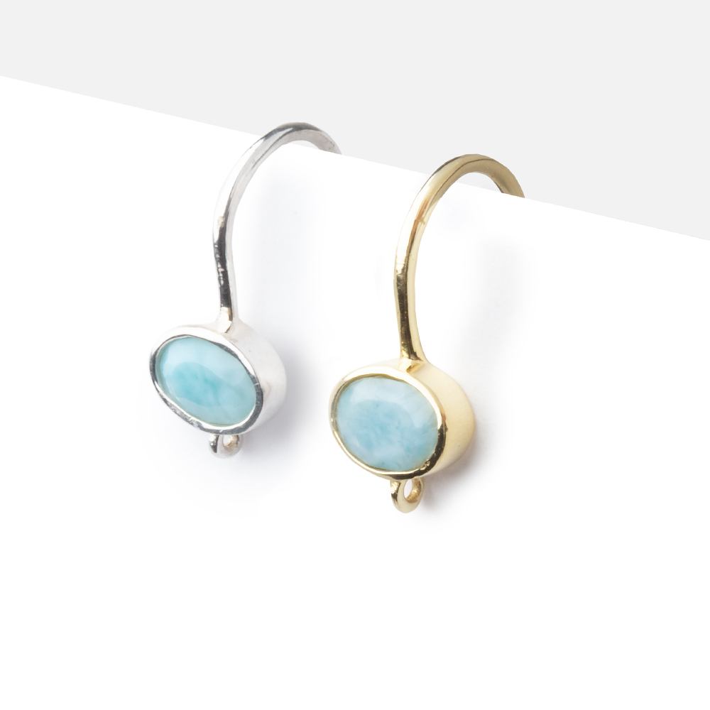 17mm Larimar Oval Ear Wire Set of 2 pieces - Beadsofcambay.com