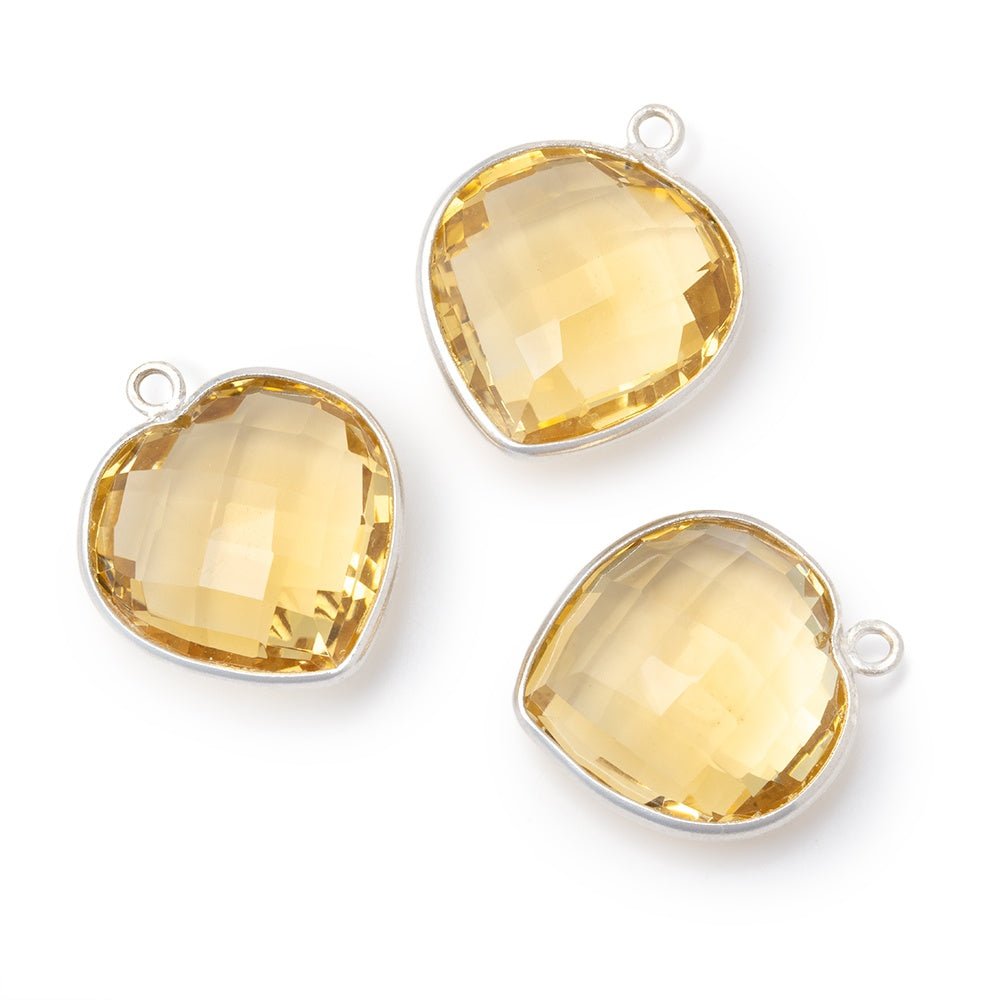 17mm Sterling Silver Bezel Citrine Faceted Heart Pendant 1 piece - Beadsofcambay.com