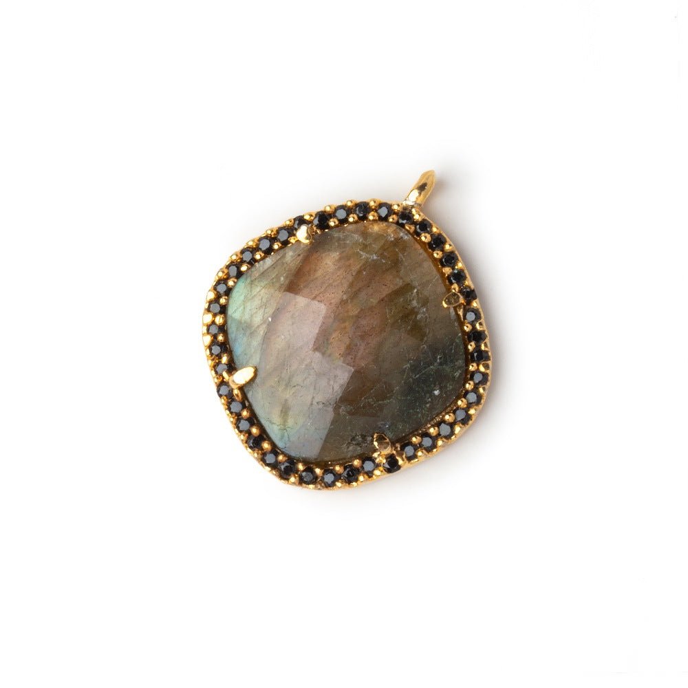 17mm Vermeil & Black CZ Bezel Labradorite Cushion Pendant 1 Focal - Beadsofcambay.com