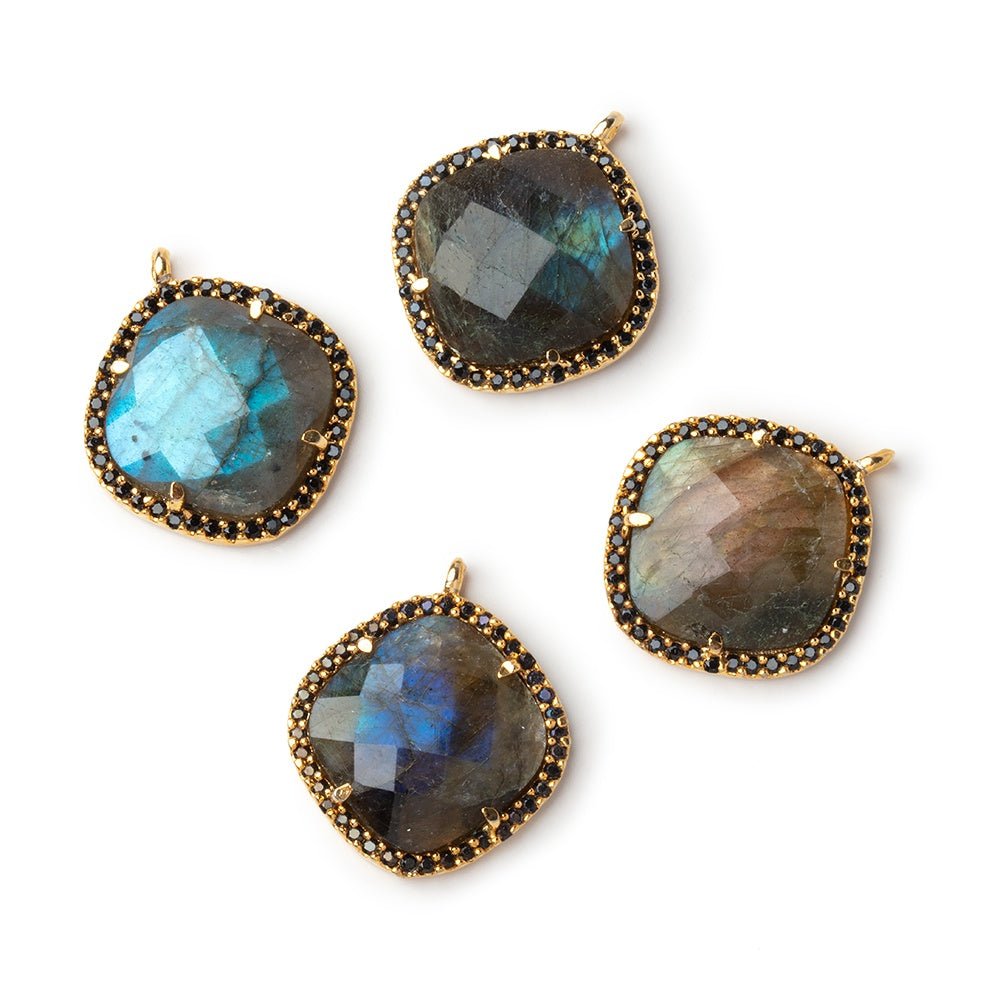 17mm Vermeil & Black CZ Bezel Labradorite Cushion Pendant 1 Focal - Beadsofcambay.com