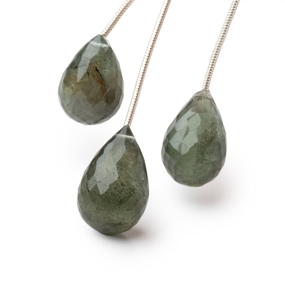 17x11 - 19x12mm Moss Aquamarine Faceted Tear Drop Set of 3 beads - Beadsofcambay.com