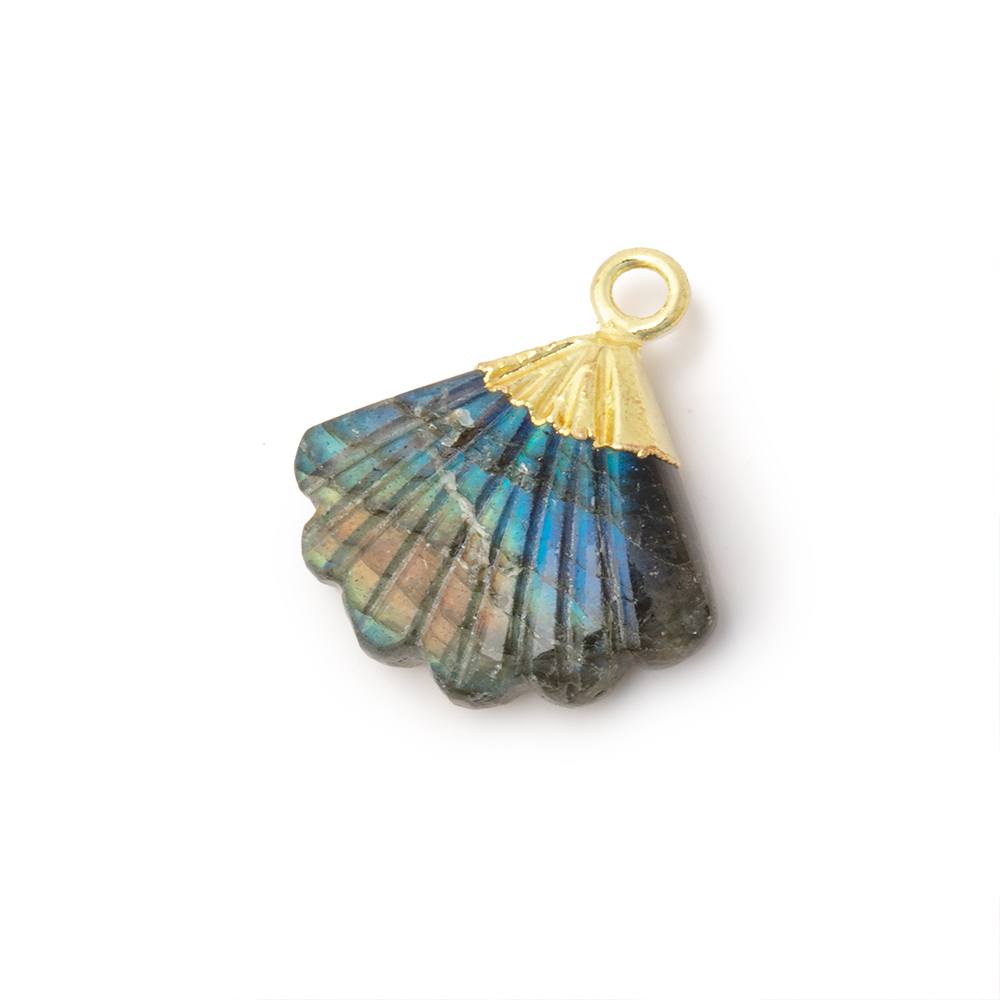 17x14mm Gold Leafed Labradorite Carved Seashell Fan 1 Pendant - Beadsofcambay.com