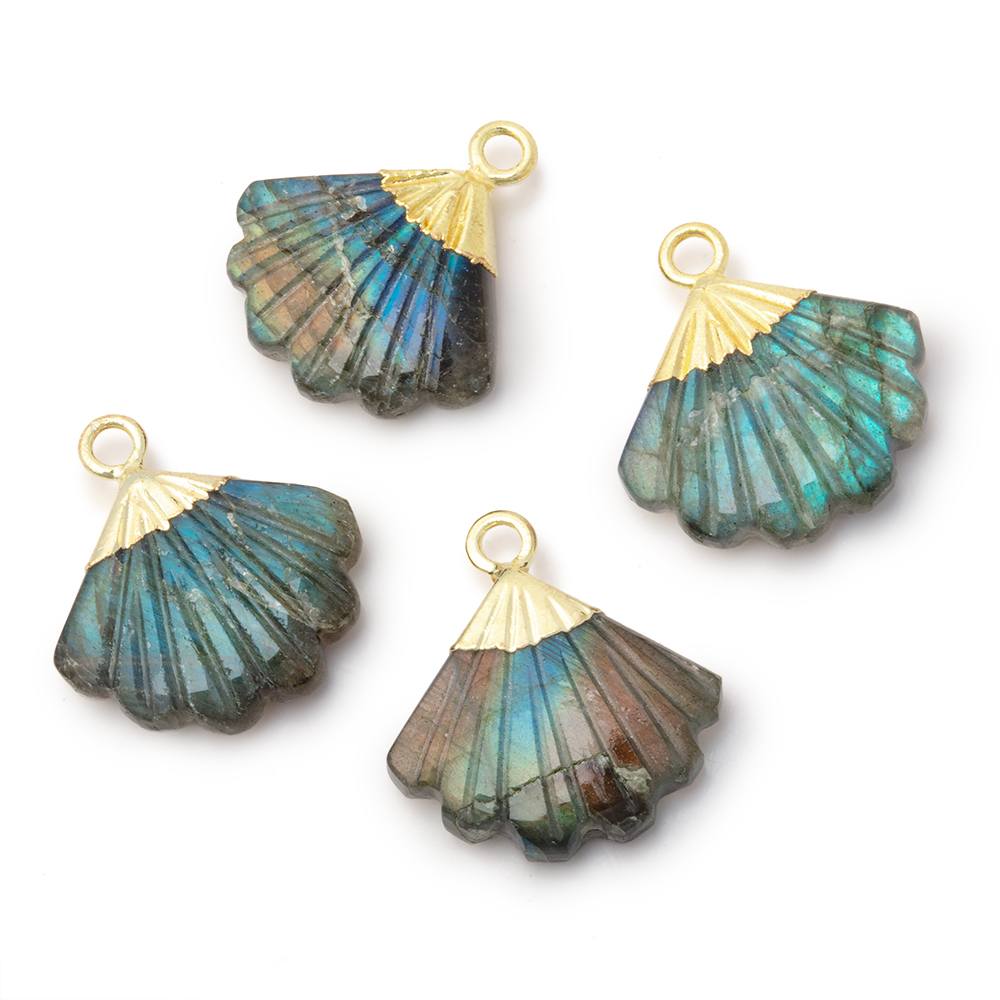 17x14mm Gold Leafed Labradorite Carved Seashell Fan 1 Pendant - Beadsofcambay.com