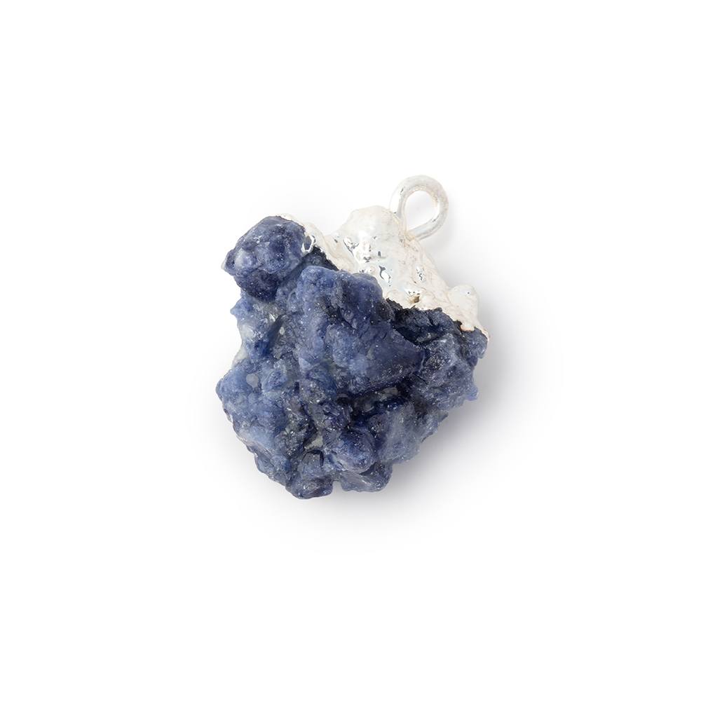 17x16mm Silver Leafed Blue Jammu Sapphire Natural Crystal 1 Pendant - Beadsofcambay.com