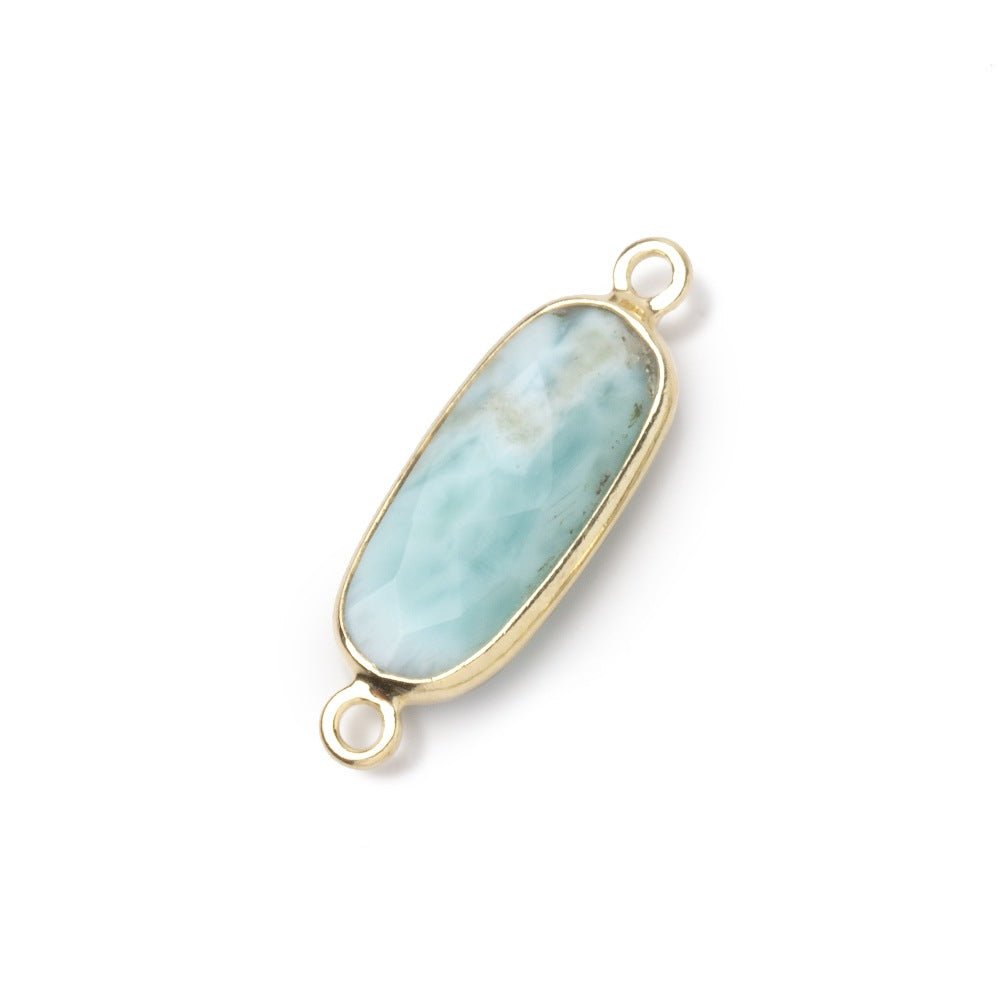 17x8mm Vermeil Bezel Larimar Elongated Oval Connector 1 piece - Beadsofcambay.com