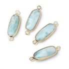 17x8mm Vermeil Bezel Larimar Elongated Oval Connector 1 piece - Beadsofcambay.com