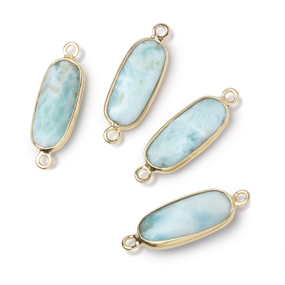 17x8mm Vermeil Bezel Larimar Elongated Oval Connector 1 piece - Beadsofcambay.com