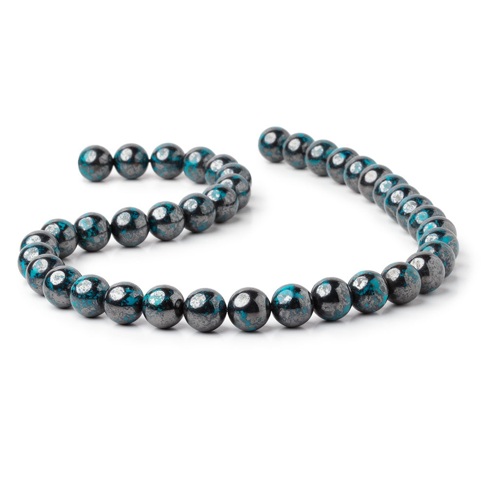 10mm Chrysocolla with Hematite Plain Round 15.5 inch 40 Beads AA - BeadsofCambay.com