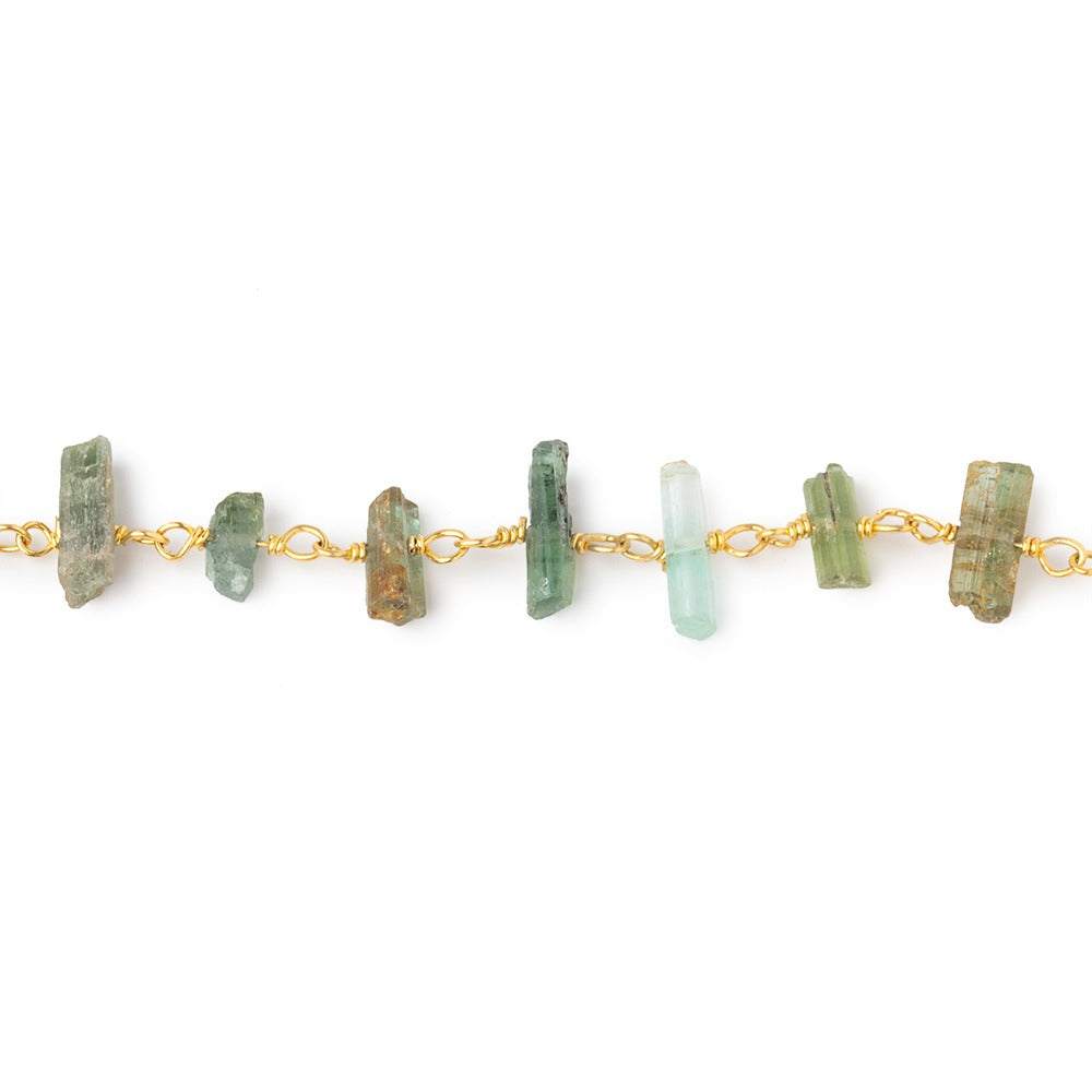 4x2-10x3mm Multi Color Tourmaline Natural Crystal on Vermeil Chain - BeadsofCambay.com