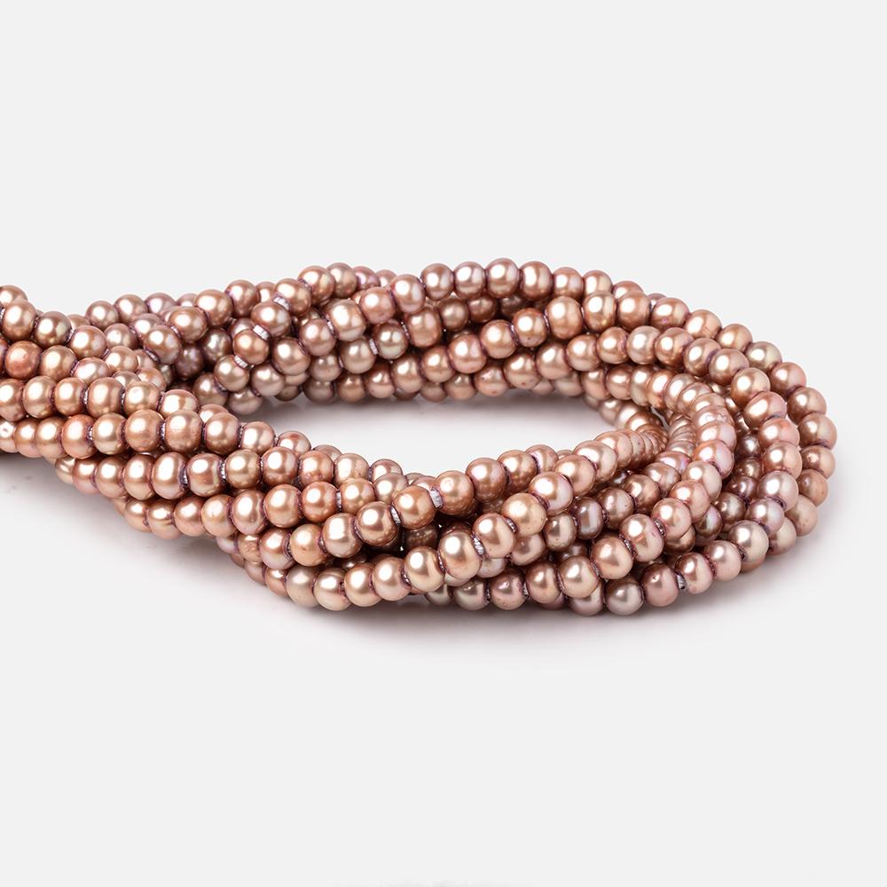 6x5-7x5mm Rose Champagne Off Round Large Hole Freshwater Pearl 15 inch 75 pieces - BeadsofCambay.com