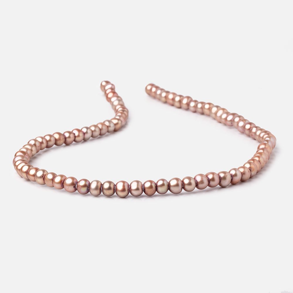 6x5-7x5mm Rose Champagne Off Round Large Hole Freshwater Pearl 15 inch 75 pieces - BeadsofCambay.com