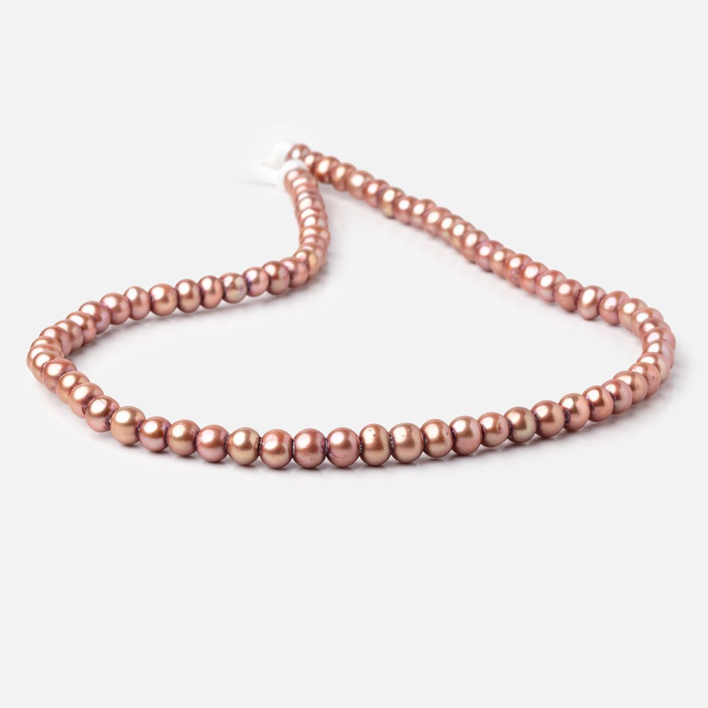 6-7mm Rosé Champagne Off Round Large Hole Freshwater Pearl 15 inch 75 pieces - BeadsofCambay.com