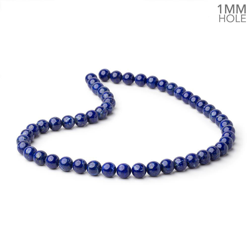 8mm Lapis Lazuli Plain Round Beads 16 inch 51 pieces 1mm Hole - BeadsofCambay.com