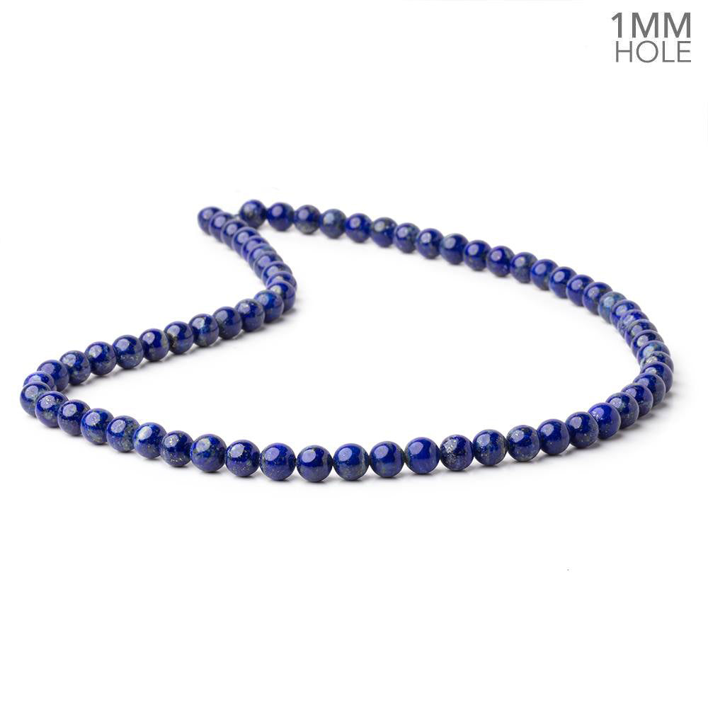 6mm Lapis Lazuli Plain Round Beads 16 inch 68 pieces 1 mm Hole - BeadsofCambay.com