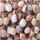 7x7-11x7mm Pink Peruvian Opal Plain Nuggets on Black Gold plated Chain - BeadsofCambay.com