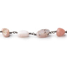 7x7-11x7mm Pink Peruvian Opal Plain Nuggets on Black Gold plated Chain - BeadsofCambay.com