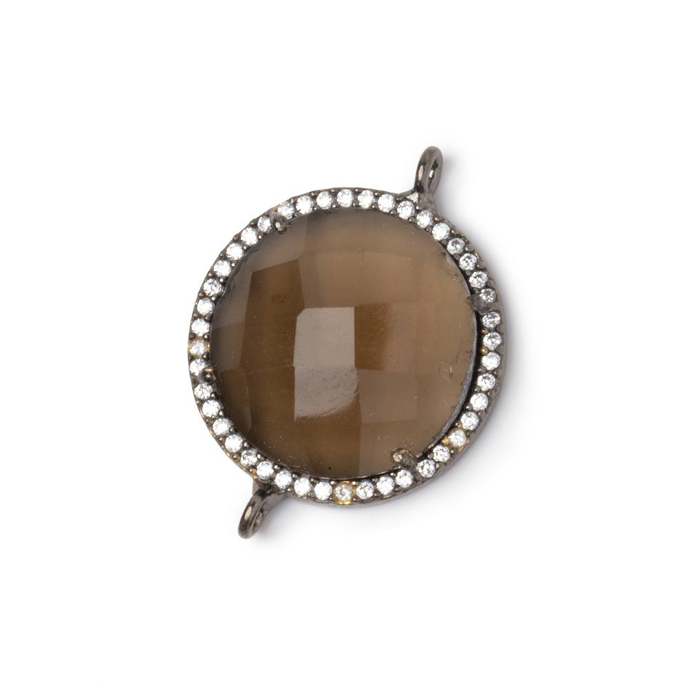 18mm Black Gold CZ Bezel Smoky Hydro Quartz Faceted Coin Connector 1 Focal - Beadsofcambay.com