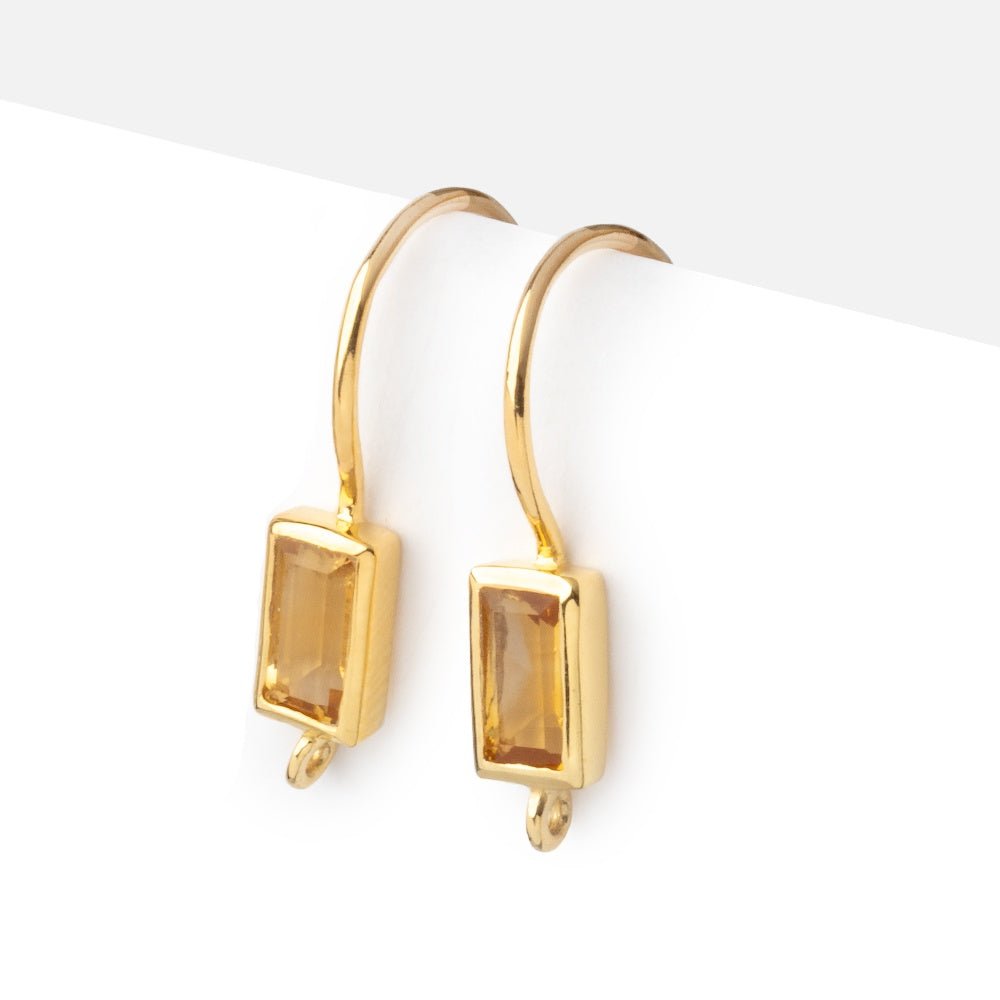 18mm Citrine Baguette Ear Wire Set of 2 pieces - Beadsofcambay.com