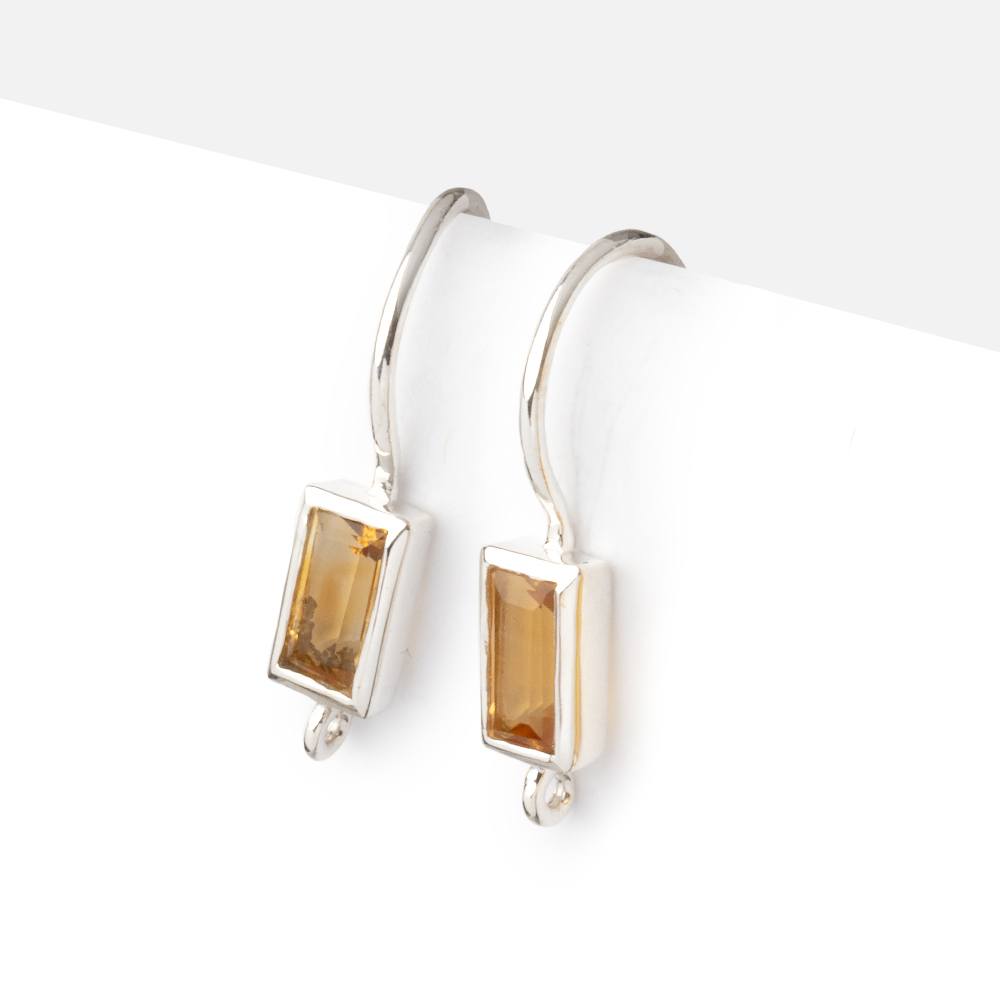 18mm Citrine Baguette Ear Wire Set of 2 pieces - Beadsofcambay.com