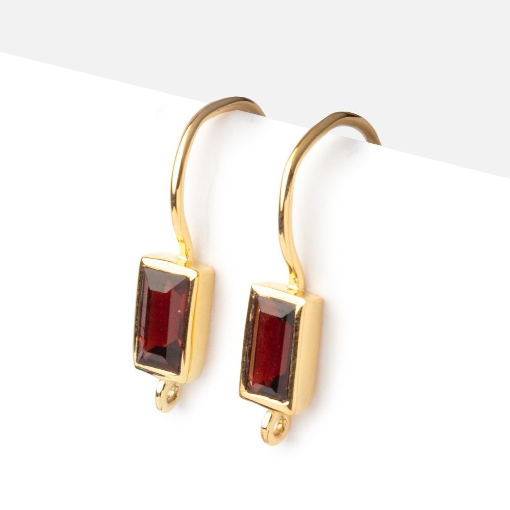 18mm Garnet Baguette Ear Wire Set of 2 pieces - Beadsofcambay.com