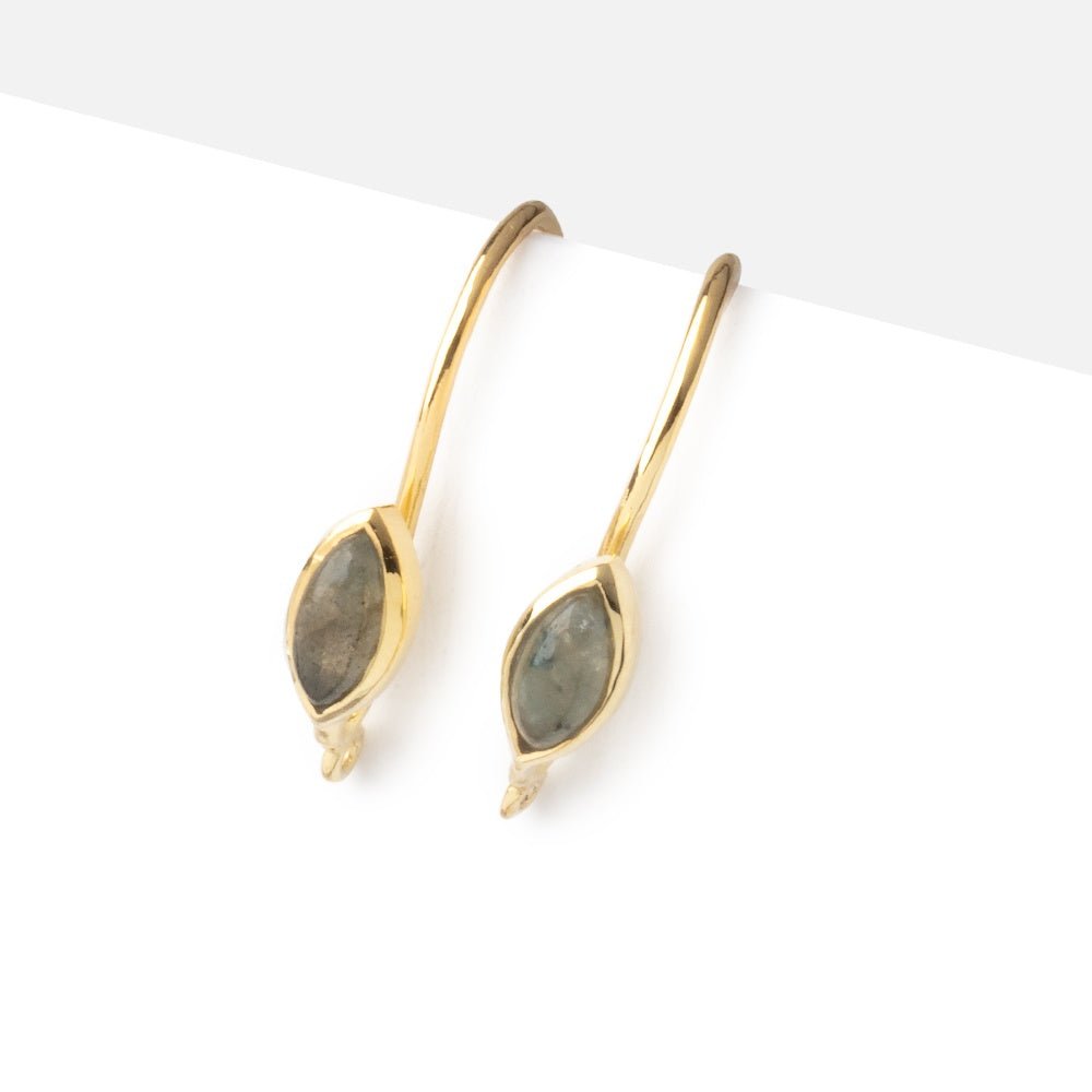 18mm Labradorite Plain Marquise Ear Wire Set of 2 pieces - Beadsofcambay.com