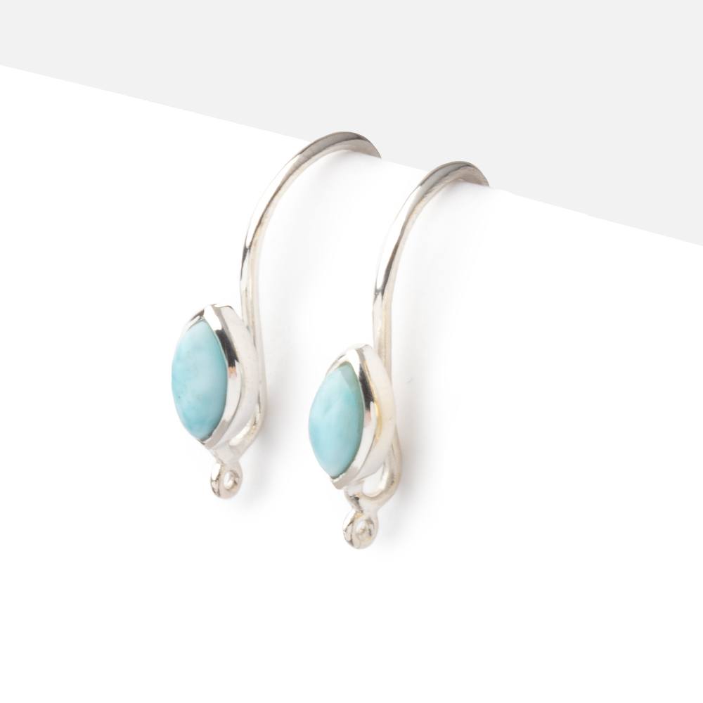 18mm Larimar Plain Marquise Ear Wire Set of 2 pieces - Beadsofcambay.com