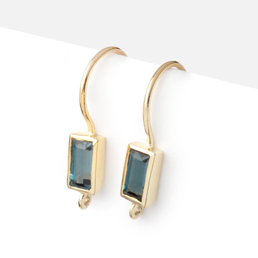 18mm London Blue Topaz Baguette Ear Wire Set of 2 pieces - Beadsofcambay.com