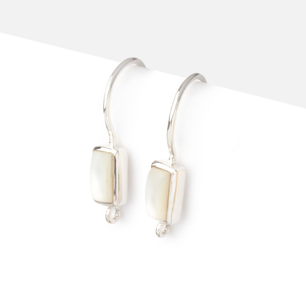18mm Mother of Pearl Plain Baguette Ear Wire Set of 2 pieces - Beadsofcambay.com