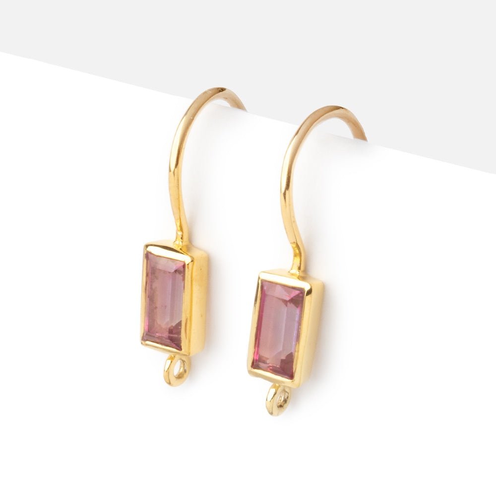 18mm Pink Topaz Baguette Ear Wire Set of 2 pieces - Beadsofcambay.com