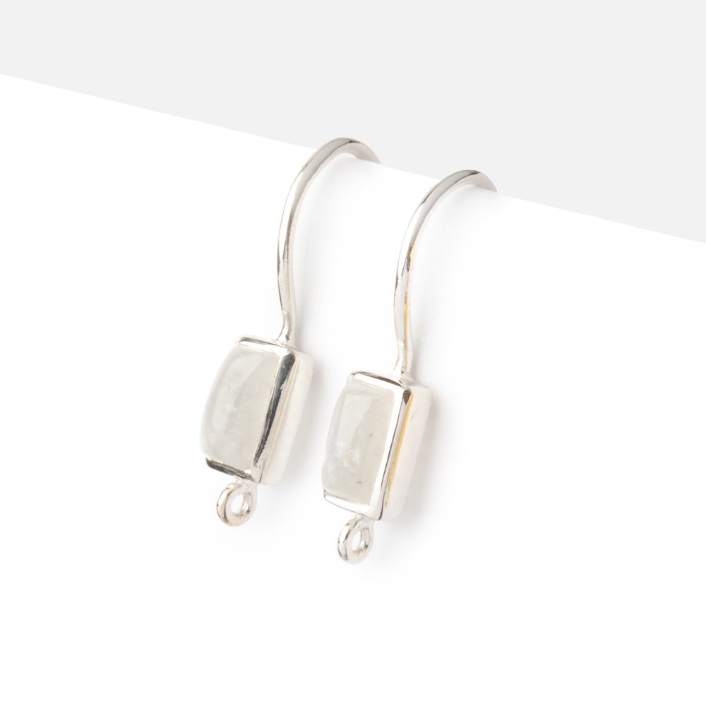 18mm Rainbow Moonstone Plain Baguette Ear Wire Set of 2 pieces - Beadsofcambay.com