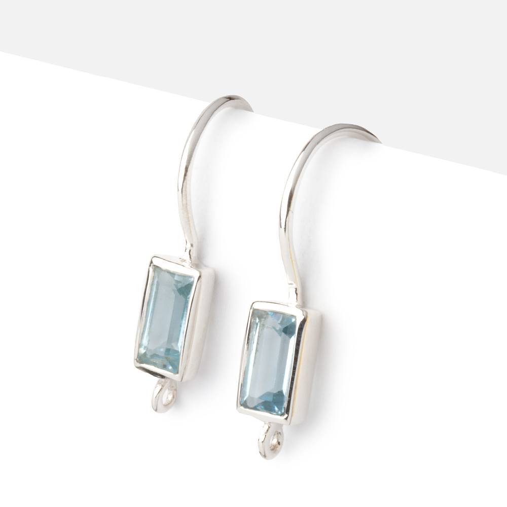 18mm Sky Blue Topaz Baguette Ear Wire Set of 2 pieces - Beadsofcambay.com