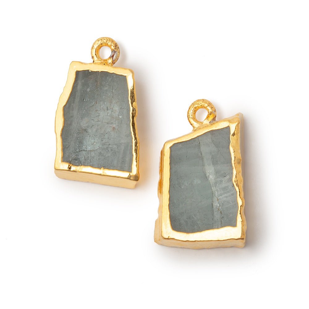 18x13mm Gold Leafed Moss Aquamarine Slice Pendant Focal Set of 2 - Beadsofcambay.com
