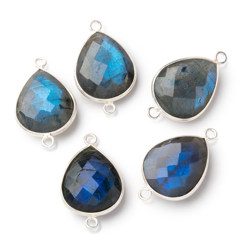 18x15mm Sterling Silver Bezel Blue Flash Labradorite Faceted Pear 1 Connector - Beadsofcambay.com